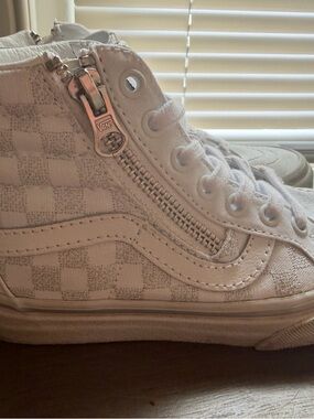 Vans Kids' White Checker High-Top Sneakers with Side Zipper